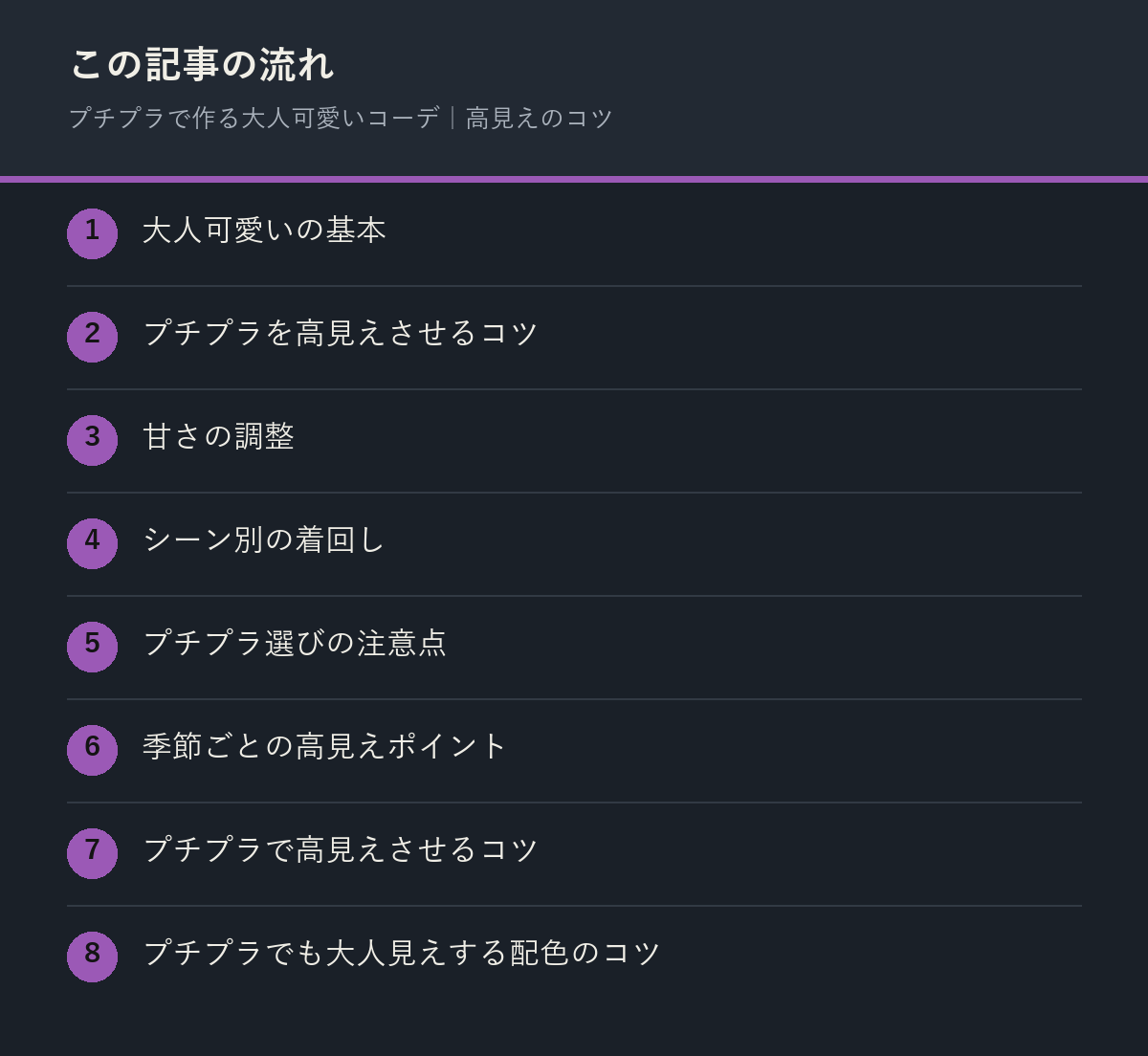 プチプラで作る大人可愛いコーデ｜高見えのコツの記事の流れを解説した図解