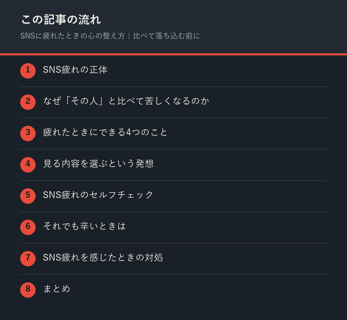SNSに疲れたときの心の整え方|比べて落ち込む前にの記事の流れを解説した図解