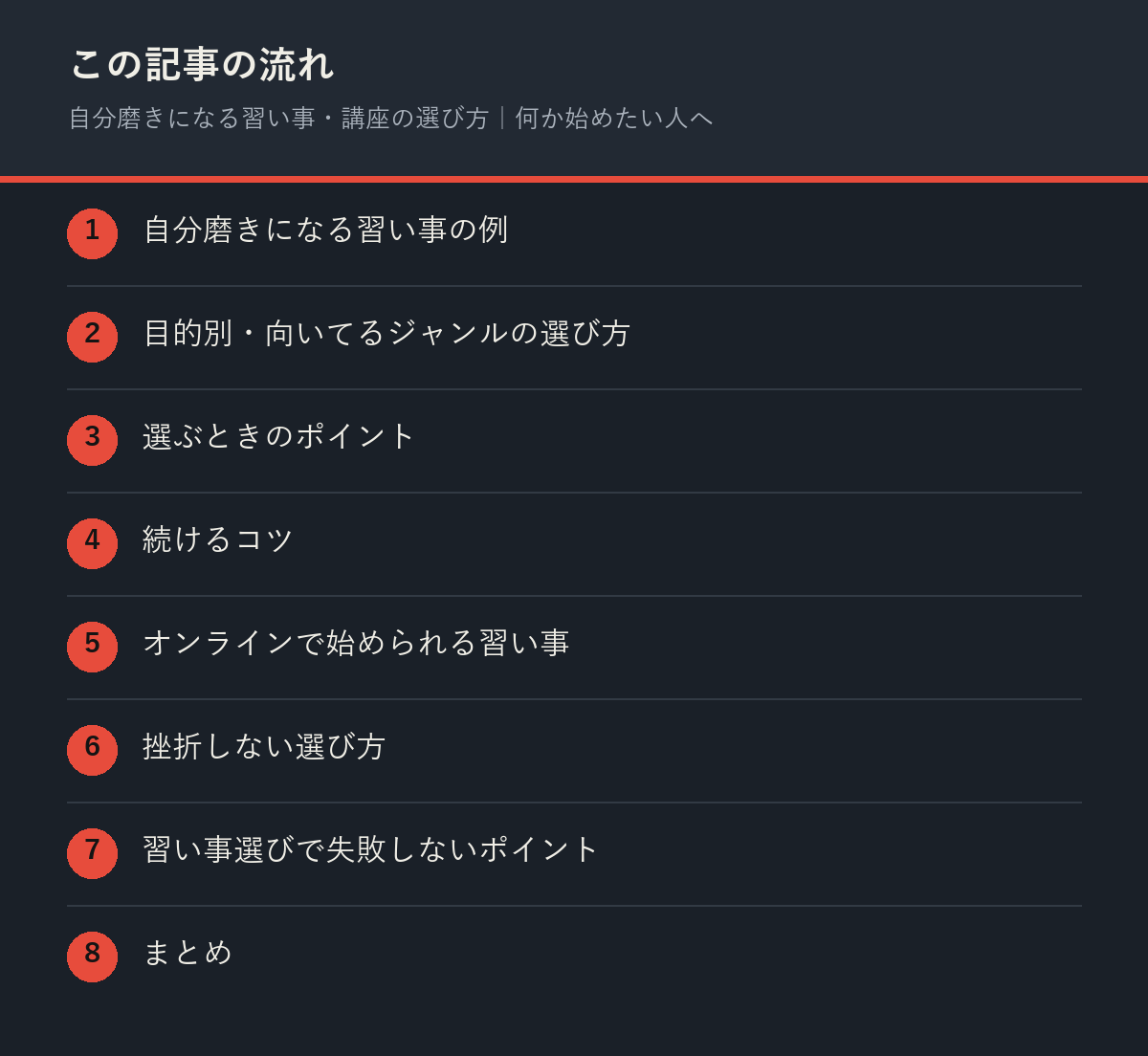 自分磨きになる習い事・講座の選び方｜何か始めたい人への記事の流れを解説した図解
