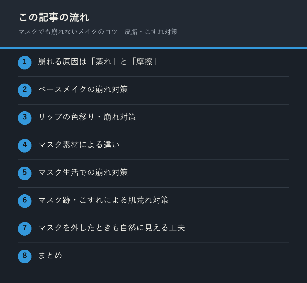 マスクでも崩れないメイクのコツ|皮脂・こすれ対策の記事の流れを解説した図解