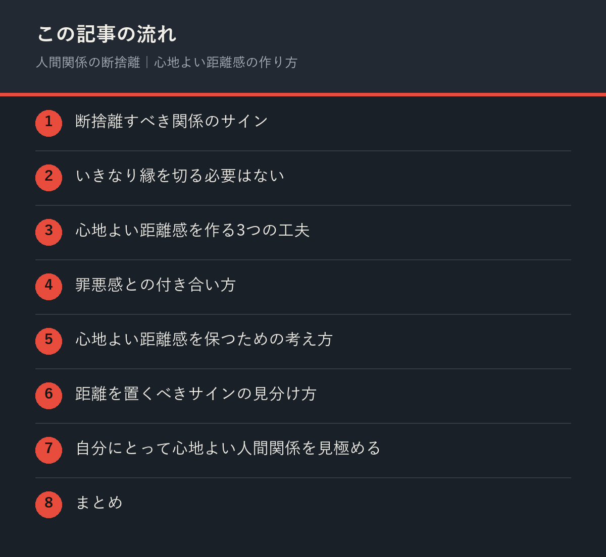 人間関係の断捨離｜心地よい距離感の作り方の記事の流れを解説した図解