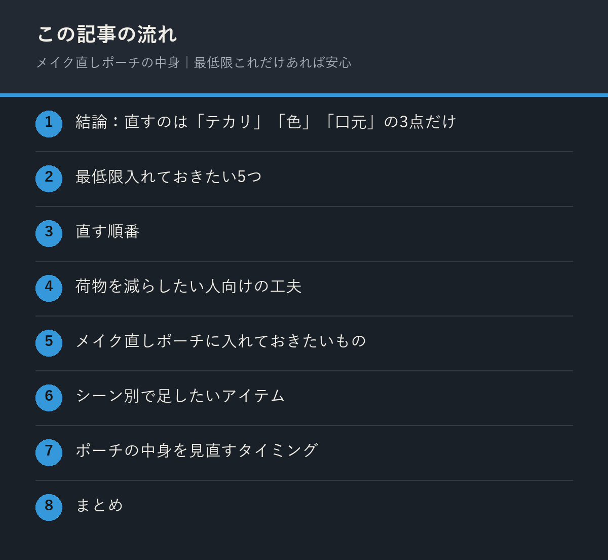 メイク直しポーチの中身｜最低限これだけあれば安心の記事の流れを解説した図解