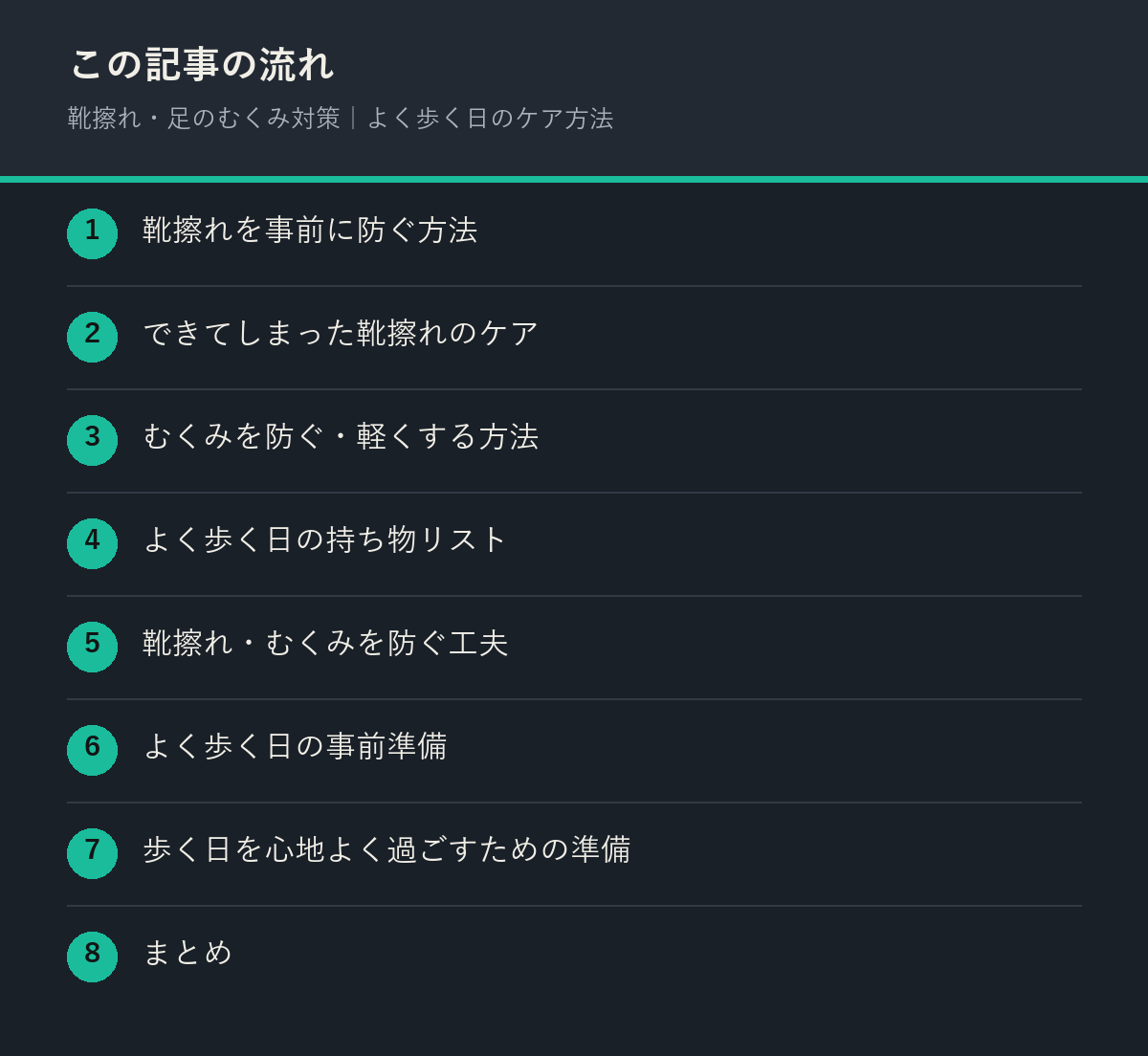 靴擦れ・足のむくみ対策｜よく歩く日のケア方法の記事の流れを解説した図解
