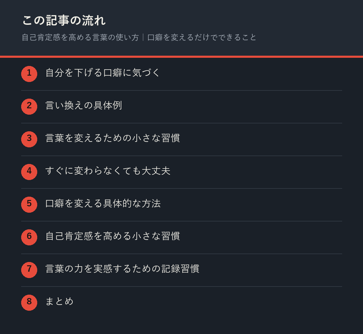 自己肯定感を高める言葉の使い方｜口癖を変えるだけでできることの記事の流れを解説した図解