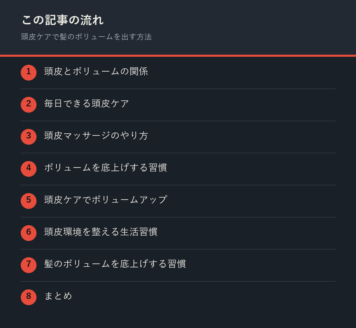 頭皮ケアで髪のボリュームを出す方法の記事の流れを解説した図解