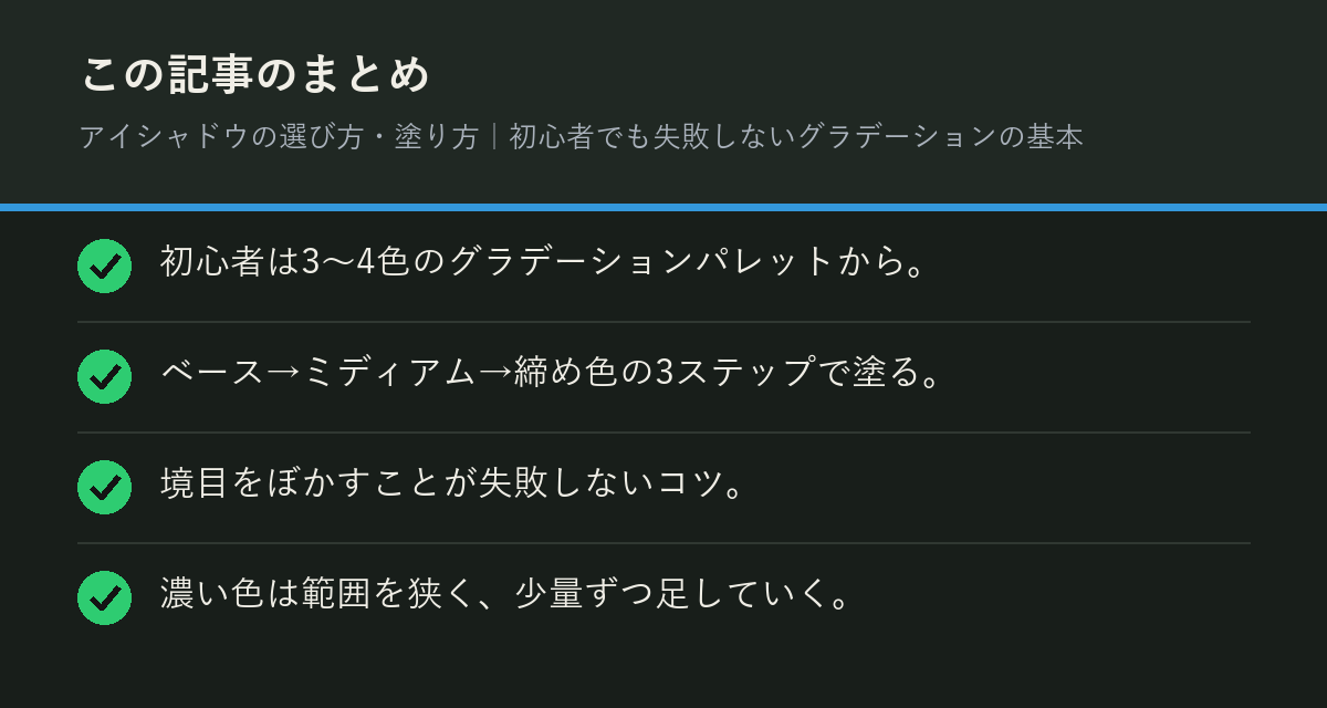 アイシャドウの選び方・塗り方｜初心者でも失敗しないグラデーションの基本のまとめを解説した図解